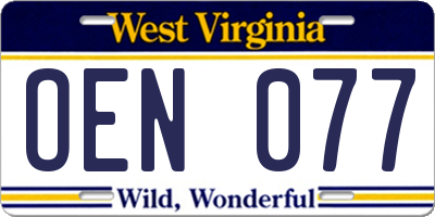 WV license plate OEN077