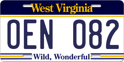 WV license plate OEN082