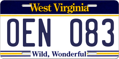 WV license plate OEN083