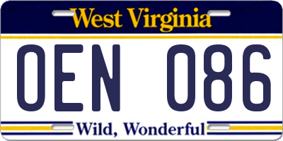 WV license plate OEN086