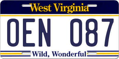 WV license plate OEN087