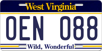 WV license plate OEN088