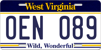 WV license plate OEN089