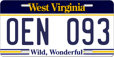 WV license plate OEN093