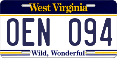 WV license plate OEN094