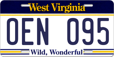 WV license plate OEN095