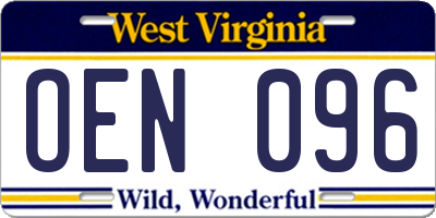 WV license plate OEN096