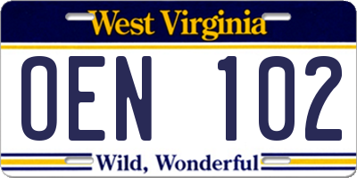 WV license plate OEN102