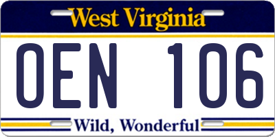 WV license plate OEN106