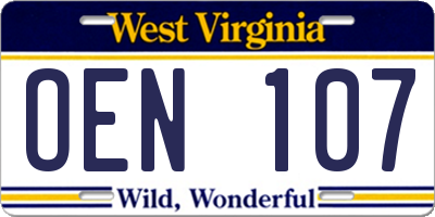 WV license plate OEN107