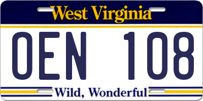 WV license plate OEN108