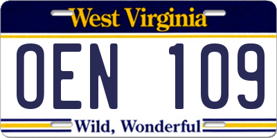WV license plate OEN109