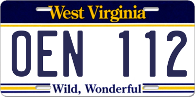 WV license plate OEN112