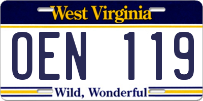 WV license plate OEN119