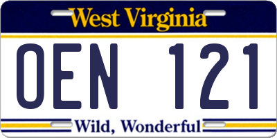 WV license plate OEN121