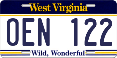 WV license plate OEN122
