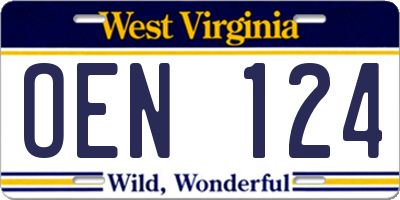 WV license plate OEN124