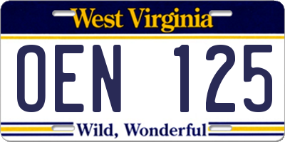 WV license plate OEN125