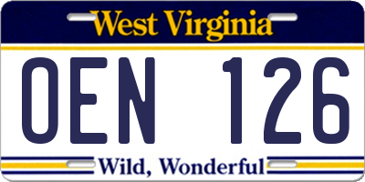 WV license plate OEN126