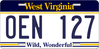 WV license plate OEN127