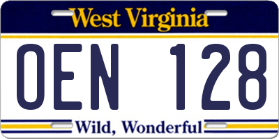 WV license plate OEN128