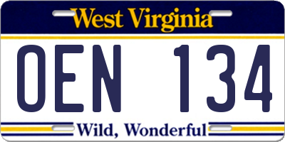 WV license plate OEN134