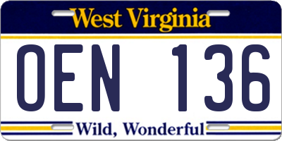 WV license plate OEN136