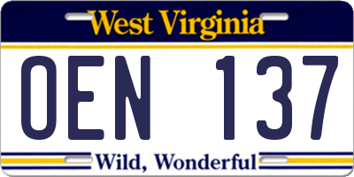 WV license plate OEN137
