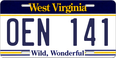 WV license plate OEN141