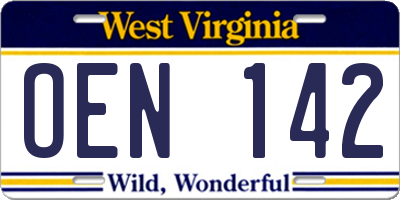 WV license plate OEN142