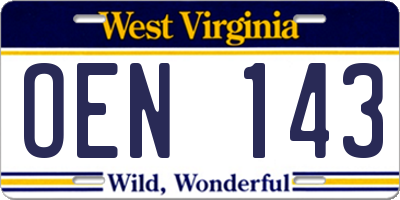 WV license plate OEN143