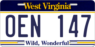 WV license plate OEN147