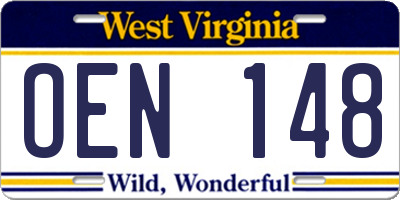 WV license plate OEN148