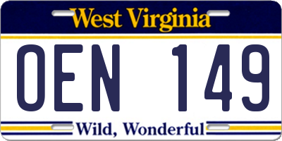 WV license plate OEN149