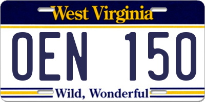 WV license plate OEN150