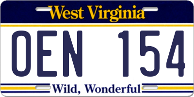 WV license plate OEN154