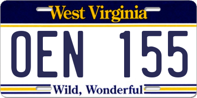 WV license plate OEN155