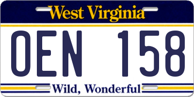 WV license plate OEN158