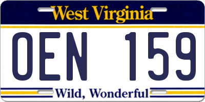 WV license plate OEN159