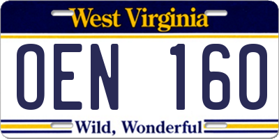 WV license plate OEN160