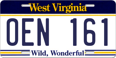 WV license plate OEN161