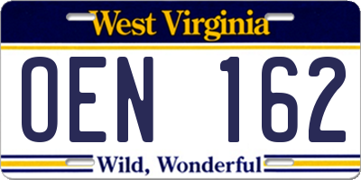 WV license plate OEN162