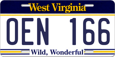 WV license plate OEN166