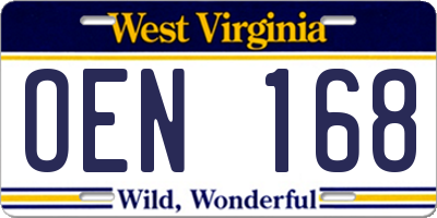 WV license plate OEN168