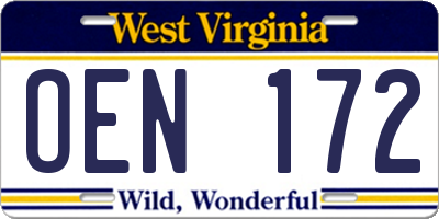 WV license plate OEN172
