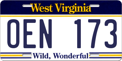 WV license plate OEN173