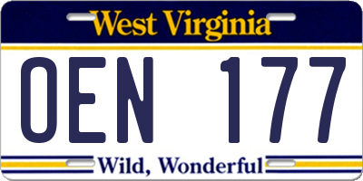 WV license plate OEN177