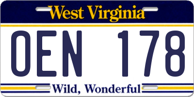 WV license plate OEN178