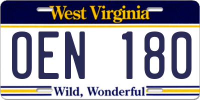 WV license plate OEN180