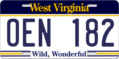 WV license plate OEN182